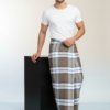 Men's Classic Polyester Lungi - Brown, White & Blue Check (2.25 Meters) - D.no. 32