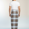 Men's Classic Polyester Lungi - Brown, White & Blue Check (2.25 Meters) - D.no. 32