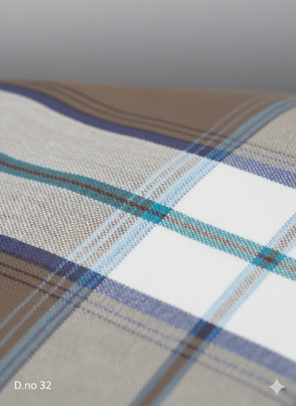Men's Classic Polyester Lungi - Brown, White & Blue Check (2.25 Meters) - D.no. 32