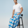 Men's Vibrant Polyester Lungi - Sky Blue & White Check (2.25 Meters) - D.no. 33
