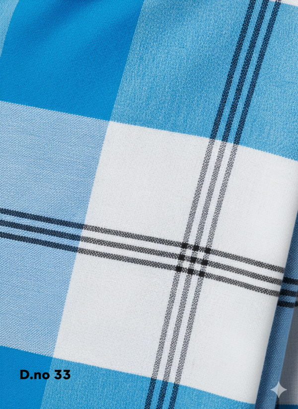 Men's Vibrant Polyester Lungi - Sky Blue & White Check (2.25 Meters) - D.no. 33