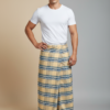 Men's Classic Polyester Lungi - Beige, Blue & Grey Check (2.25 Meters) - D.no. 34