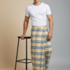 Men's Classic Polyester Lungi - Beige, Blue & Grey Check (2.25 Meters) - D.no. 34