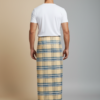 Men's Classic Polyester Lungi - Beige, Blue & Grey Check (2.25 Meters) - D.no. 34