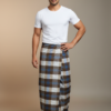 Men's Classic Polyester Lungi - Dark Brown, Beige & White Check (2.25 Meters) - D.no. 35
