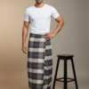 Men's Classic Polyester Lungi - Dark Brown, Beige & White Check (2.25 Meters) - D.no. 35