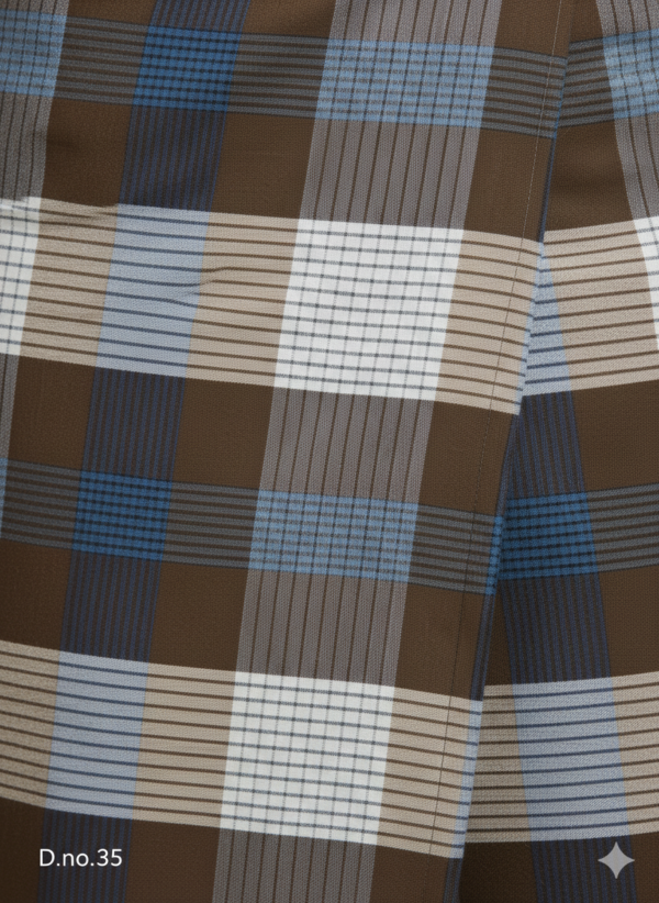Men's Classic Polyester Lungi - Dark Brown, Beige & White Check (2.25 Meters) - D.no. 35