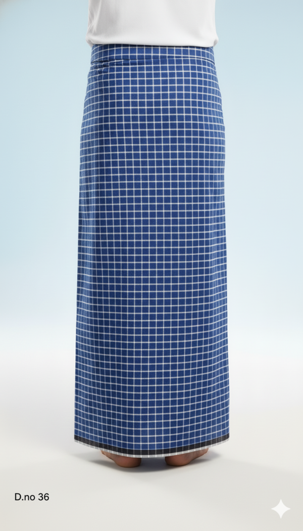 Men's Smart Polyester Lungi - Blue with White Grid Check (2.25 Meters) - D.no. 36