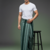 Men's Elegant Polyester Lungi - Dual-Tone Green Vertical Stripes (2.25 Meters) - D.no. 40