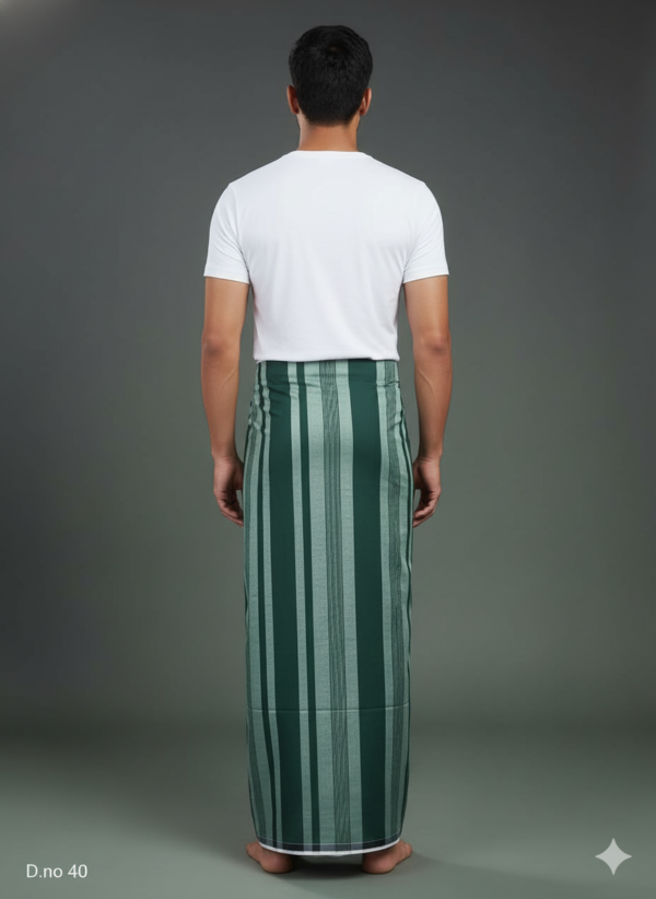 Men's Elegant Polyester Lungi - Dual-Tone Green Vertical Stripes (2.25 Meters) - D.no. 40