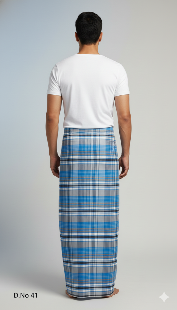 Generated Image December 24, 2025 - 3_48AM Men's Cool Polyester Lungi - Blue & Grey Check (2.25 Meters) - D.no. 41