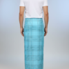 Men's Vibrant Polyester Lungi - Aqua Blue with Dark Grid Check (2.25 Meters) - D.no. 42