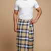 Men's Classic Polyester Lungi - Beige, Navy & White Check (2.25 Meters) - D.no. 43