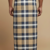 Men's Classic Polyester Lungi - Beige, Navy & White Check (2.25 Meters) - D.no. 43