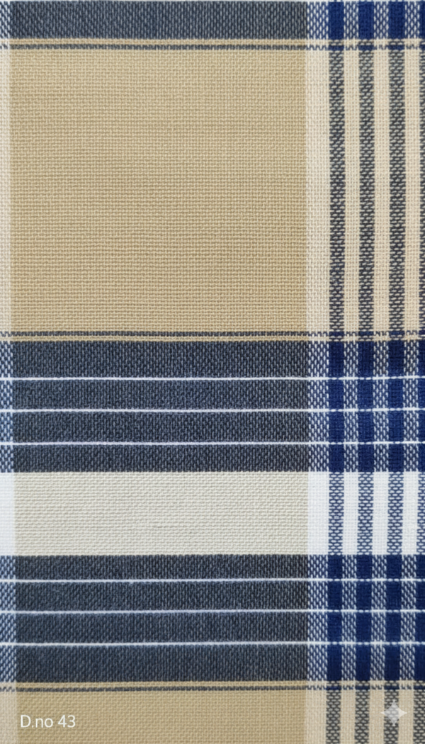 Men's Classic Polyester Lungi - Beige, Navy & White Check (2.25 Meters) - D.no. 43