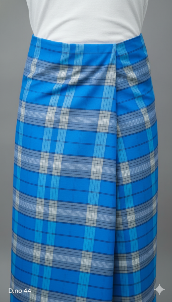 Men's Serene Polyester Lungi - Blue & Grey Tone-on-Tone Check (2.25 Meters) - D.no. 44