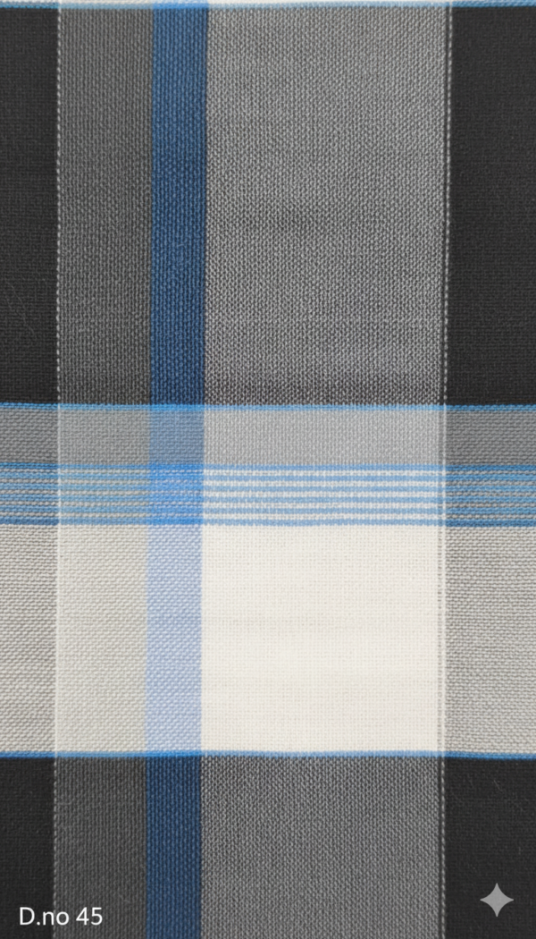 Men's Smart Polyester Lungi - Black, White & Blue Check (2.25 Meters) - D.no. 45