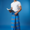 Men's Electric Polyester Lungi - Vibrant Blue & Grey Check (2.25 Meters) - D.no. 46