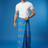 Men's Electric Polyester Lungi - Vibrant Blue & Grey Check (2.25 Meters) - D.no. 46