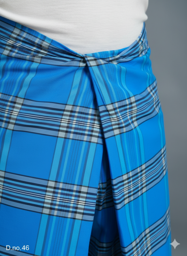 Men's Electric Polyester Lungi - Vibrant Blue & Grey Check (2.25 Meters) - D.no. 46
