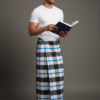Men's Sophisticated Polyester Lungi - Black, White & Blue Grid Check (2.25 Meters) - D.no. 47