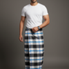 Men's Sophisticated Polyester Lungi - Black, White & Blue Grid Check (2.25 Meters) - D.no. 47
