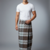 Men's Distinguished Polyester Lungi - Dark Brown, Grey & Pale Blue Check (2.25 Meters) - D.no. 49