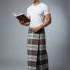 Men's Distinguished Polyester Lungi - Dark Brown, Grey & Pale Blue Check (2.25 Meters) - D.no. 49