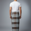 Men's Distinguished Polyester Lungi - Dark Brown, Grey & Pale Blue Check (2.25 Meters) - D.no. 49