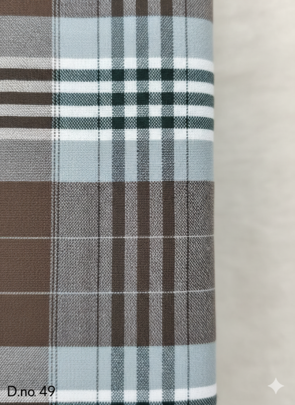 Men's Distinguished Polyester Lungi - Dark Brown, Grey & Pale Blue Check (2.25 Meters) - D.no. 49