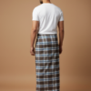 Men's Refined Polyester Lungi - Dark Brown, Blue & White Check (2.25 Meters) - D.no. 50