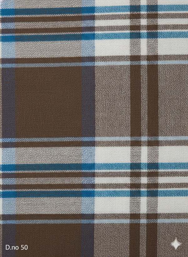 Men's Refined Polyester Lungi - Dark Brown, Blue & White Check (2.25 Meters) - D.no. 50