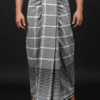 Men's Modern Lungi - Grey Plaid with Bold Striped Border