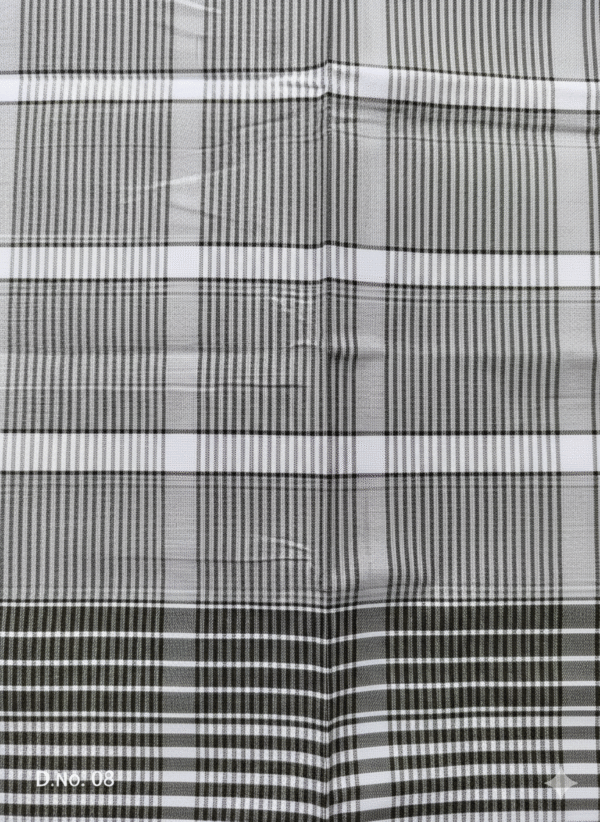 Men's Modern Lungi - Grey Plaid with Bold Striped Border