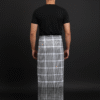 Men's Modern Lungi - Grey Plaid with Bold Striped Border
