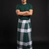 Men's Bold Plaid Lungi - High-Contrast Dark Green & White Check