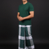 Men's Bold Plaid Lungi - High-Contrast Dark Green & White Check