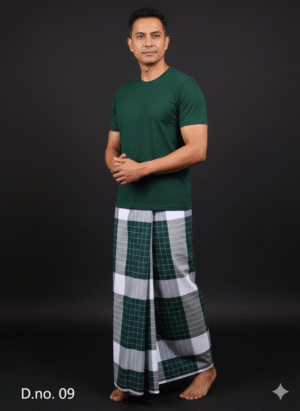 Generated Image November 08, 2025 - 9_05PM Men's Bold Plaid Lungi - High-Contrast Dark Green & White Check