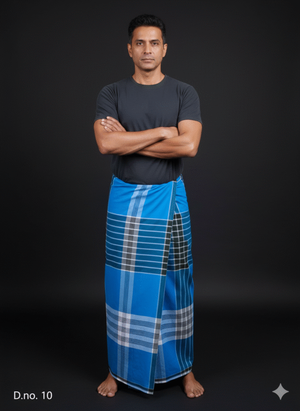 Men's Bold Plaid Lungi - Vibrant Blue & Multi-Tone Check