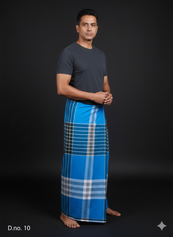 Men's Bold Plaid Lungi - Vibrant Blue & Multi-Tone Check