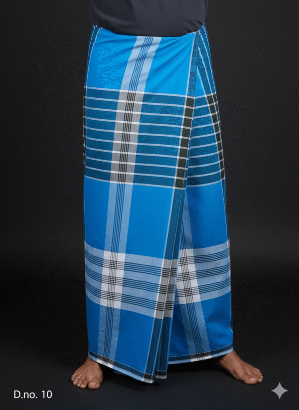 Men's Bold Plaid Lungi - Vibrant Blue & Multi-Tone Check
