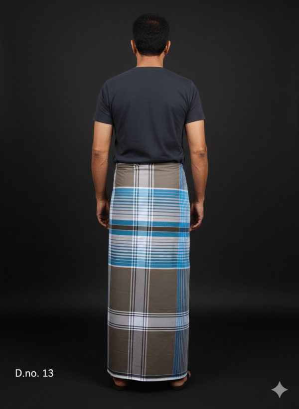 Men's Distinctive Plaid Lungi - Khaki, Blue & Grey Check