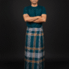 Men's Elegant Lungi - Deep Teal, Tan & White Plaid Design