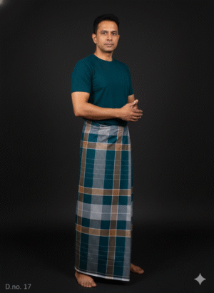 Generated Image November 18, 2025 - 6_04PM Men's Elegant Lungi - Deep Teal, Tan & White Plaid Design