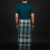 Men's Elegant Lungi - Deep Teal, Tan & White Plaid Design