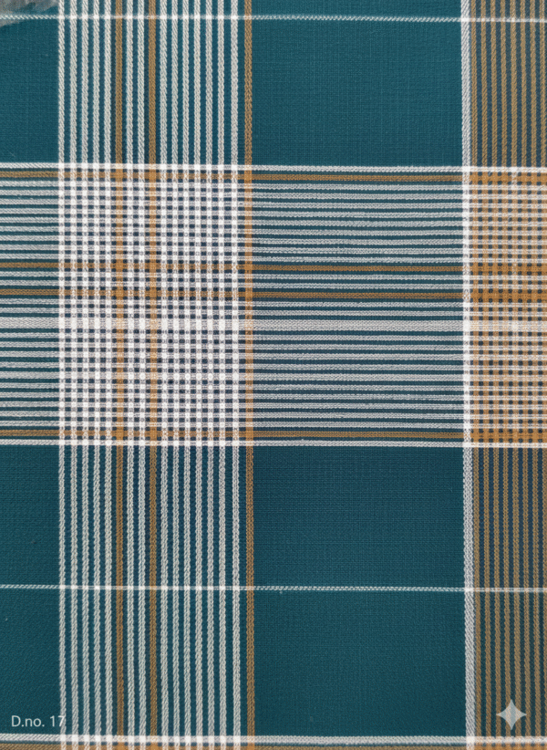 Men's Elegant Lungi - Deep Teal, Tan & White Plaid Design