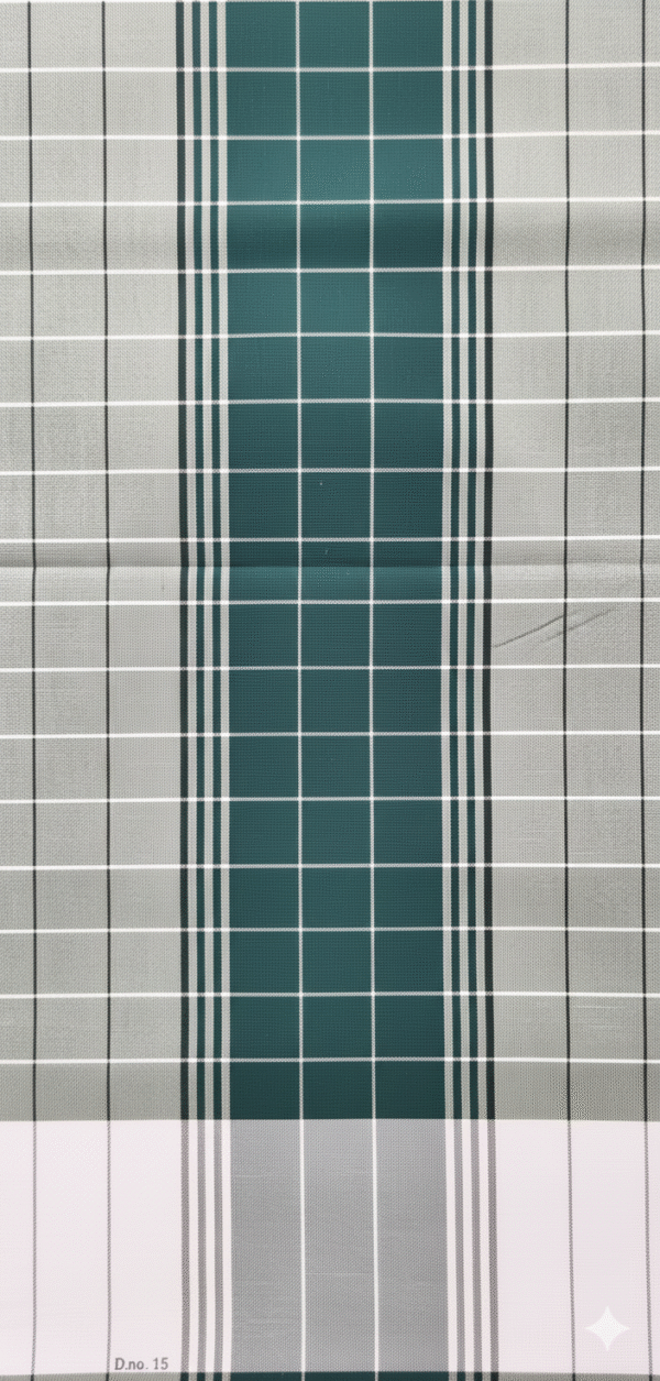 Men's Classic Plaid Lungi - High-Contrast Green, Grey & White Check