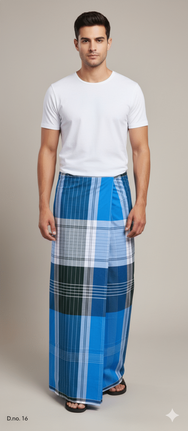 Men's Vibrant Plaid Lungi - Multi-Shade Blue and Green Check