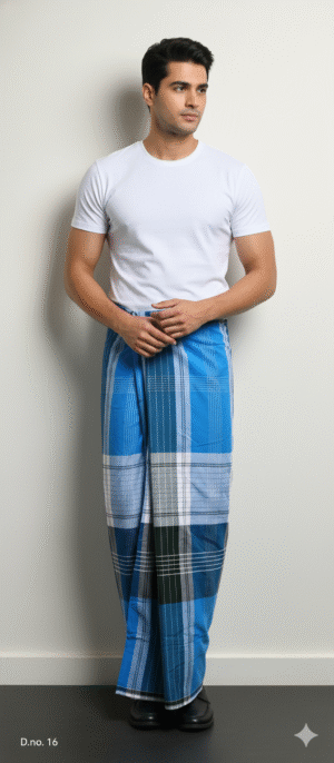 Men's Vibrant Plaid Lungi - Multi-Shade Blue and Green Check