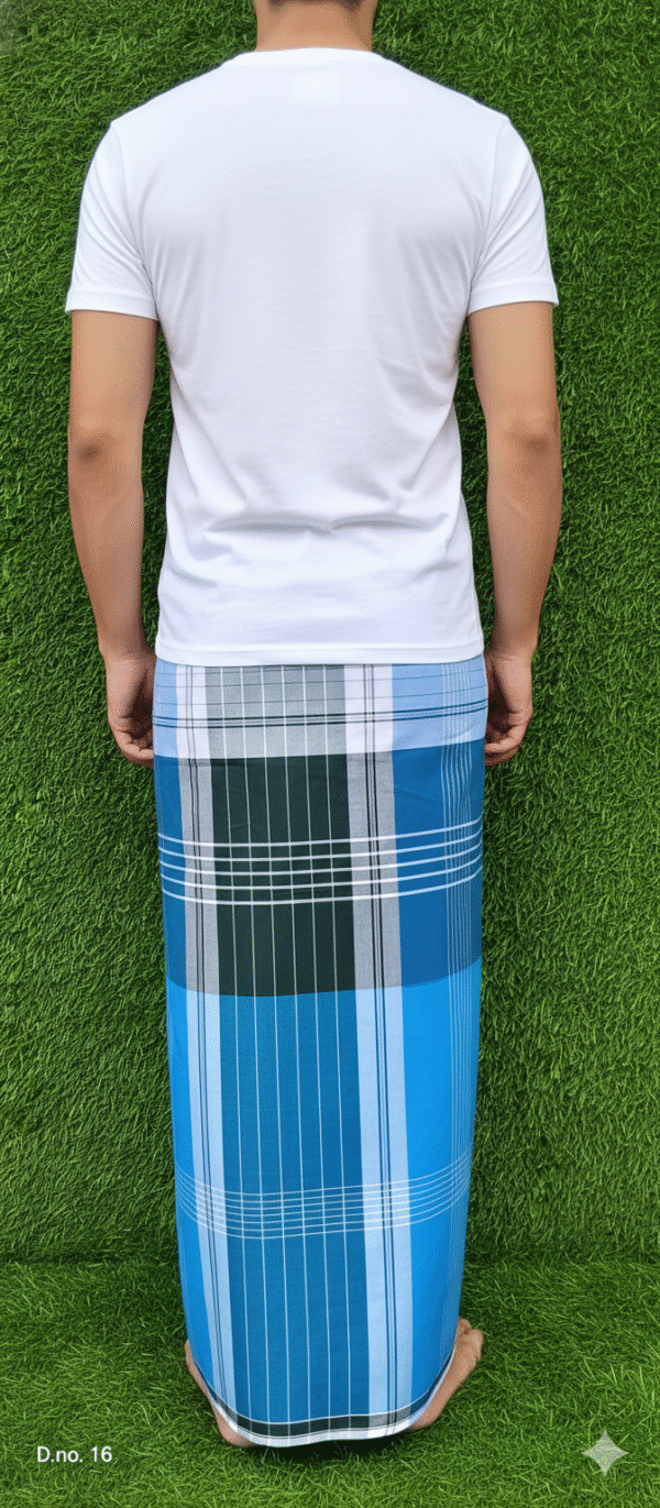 Men's Vibrant Plaid Lungi - Multi-Shade Blue and Green Check